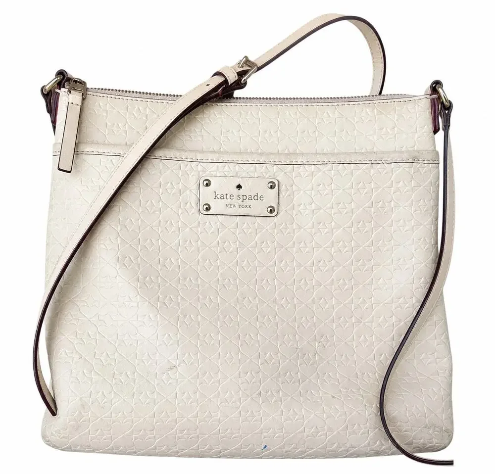 Kate Spade New York Cream Embossed Cow Leather Crossbody Bag Purse